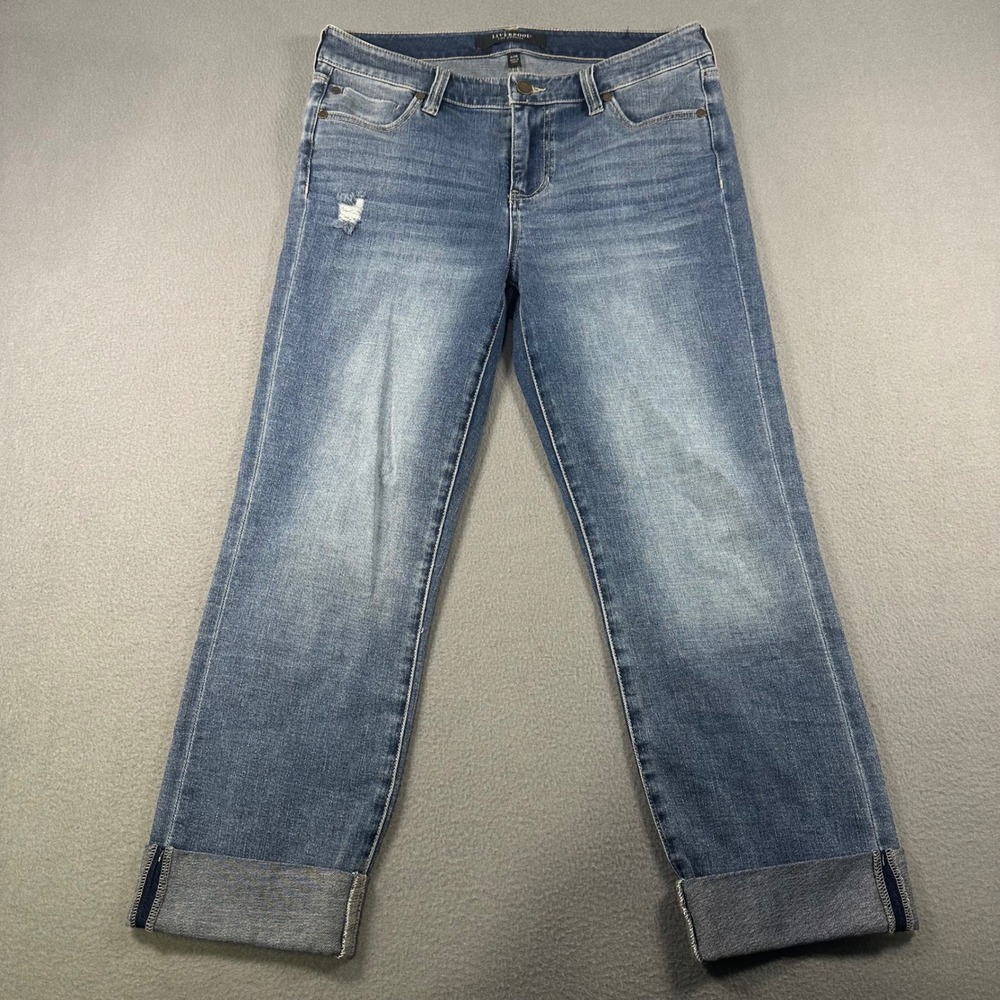 Liverpool Los Angeles Crop Skinny Jeans Medium Wash Distressed Cuffed Size 6/28